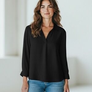 Garfield & Marks Black Textured Long Sleeve Collared Blouse Size 16 Made in USA